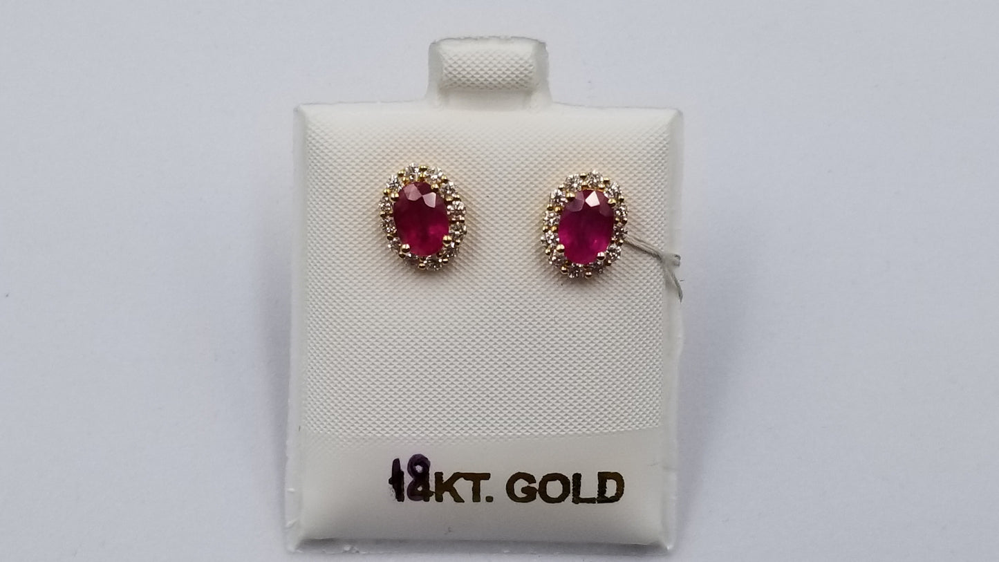 RUBY WITH DIAMONDS 18 KT YELLOW GOLD CLASSIC PUSH BACKS EARRINGS