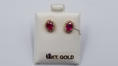 RUBY WITH DIAMONDS 18 KT YELLOW GOLD CLASSIC PUSH BACKS EARRINGS