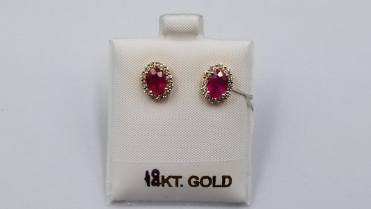 RUBY WITH DIAMONDS 18 KT YELLOW GOLD CLASSIC PUSH BACKS EARRINGS