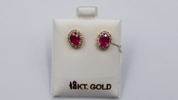 RUBY WITH DIAMONDS 18 KT YELLOW GOLD CLASSIC PUSH BACKS EARRINGS