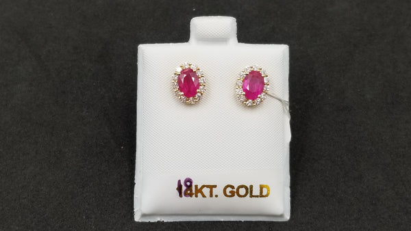 RUBY WITH DIAMONDS 18 KT YELLOW GOLD CLASSIC PUSH BACKS EARRINGS