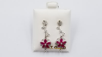 RUBY ( MARQUISE CUT ) WITH DIAMONDS 18 KT WHITE GOLD DESIGNS PUSH BACKS DANGLE EARRINGS