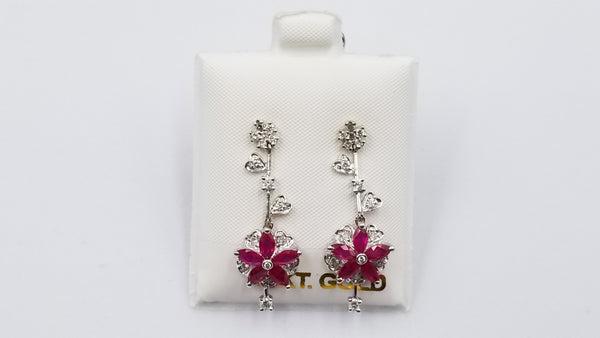 RUBY ( MARQUISE CUT ) WITH DIAMONDS 18 KT WHITE GOLD DESIGNS PUSH BACKS DANGLE EARRINGS