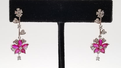RUBY ( MARQUISE CUT ) WITH DIAMONDS 18 KT WHITE GOLD DESIGNS PUSH BACKS DANGLE EARRINGS