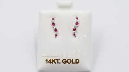 RUBIES WITH DIAMONDS 14 KT WHITE GOLD PUSH BACK EARRINGS
