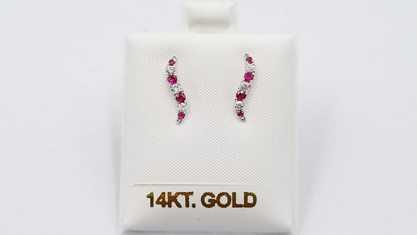 RUBIES WITH DIAMONDS 14 KT WHITE GOLD PUSH BACK EARRINGS