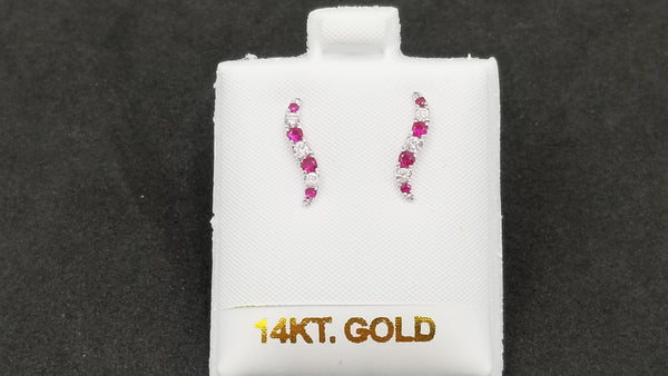 RUBIES WITH DIAMONDS 14 KT WHITE GOLD PUSH BACK EARRINGS