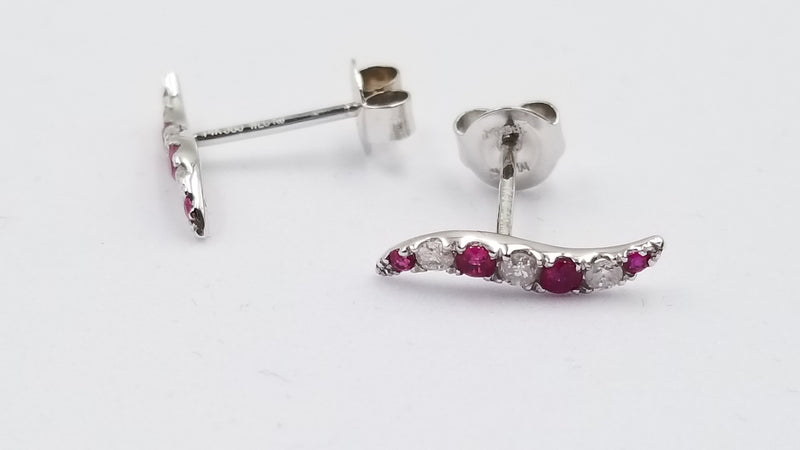 RUBIES WITH DIAMONDS 14 KT WHITE GOLD PUSH BACK EARRINGS