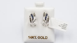 SAPPHIRES WITH BROWN DIAMONDS 14 KT WHITE GOLD OMEGA BACKS EARRINGS