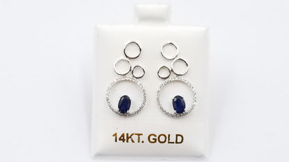 SAPPHIRES WITH DIAMONDS 14 KT WHITE GOLD CIRCLE PUSH BACKS DROP EARRINGS
