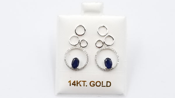 SAPPHIRES WITH DIAMONDS 14 KT WHITE GOLD CIRCLE PUSH BACKS DROP EARRINGS