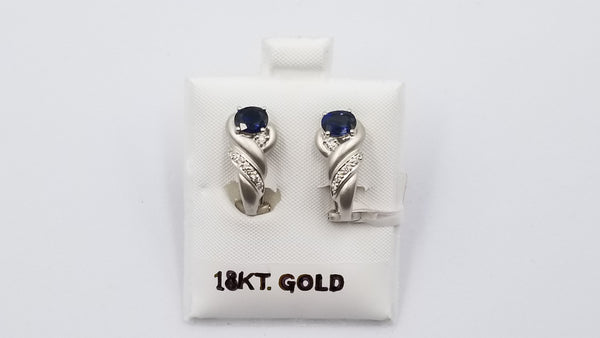 SAPPHIRES WITH DIAMONDS 18 KT WHITE GOLD OMEGA BACKS MATT FINISHED EARRINGS