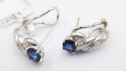 SAPPHIRES WITH DIAMONDS 18 KT WHITE GOLD OMEGA BACKS MATT FINISHED EARRINGS