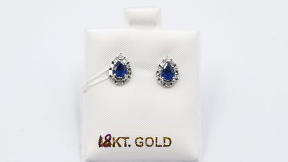 SAPPHIRE ( PEAR SHAPE ) WITH BAGUETTE DIAMONDS 18 KT WHITE GOLD PUSH BACKS EARRINGS