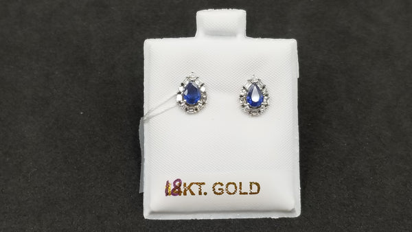 SAPPHIRE ( PEAR SHAPE ) WITH BAGUETTE DIAMONDS 18 KT WHITE GOLD PUSH BACKS EARRINGS