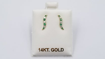 EMERALD WITH DIAMONDS 14 KT YELLOW GOLD PUSH BACKS EARRINGS