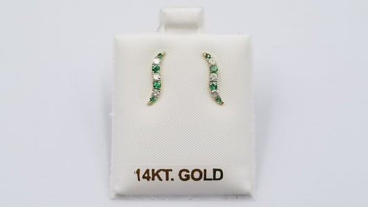 EMERALD WITH DIAMONDS 14 KT YELLOW GOLD PUSH BACKS EARRINGS