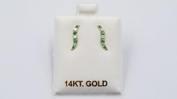 EMERALD WITH DIAMONDS 14 KT YELLOW GOLD PUSH BACKS EARRINGS