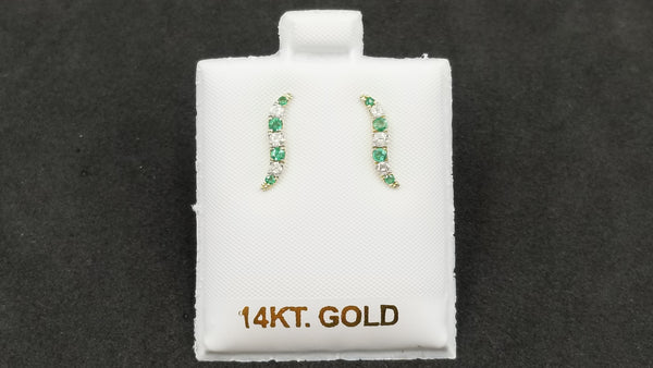 EMERALD WITH DIAMONDS 14 KT YELLOW GOLD PUSH BACKS EARRINGS