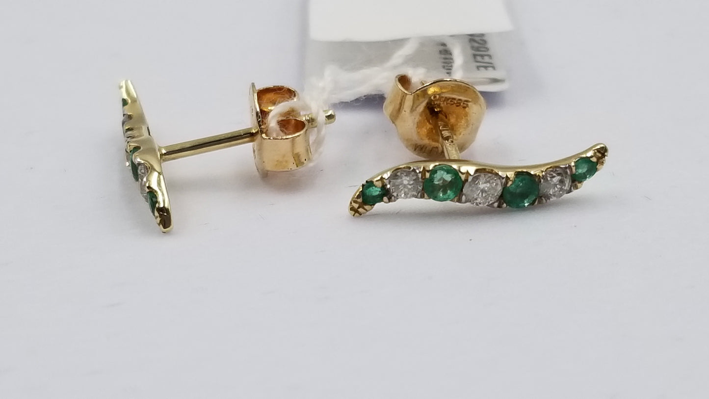 EMERALD WITH DIAMONDS 14 KT YELLOW GOLD PUSH BACKS EARRINGS