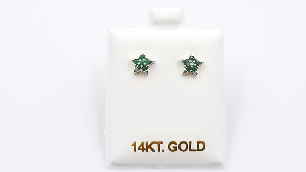 EMERALD 14 KT WHITE GOLD PUSH BACK STAR EARRINGS