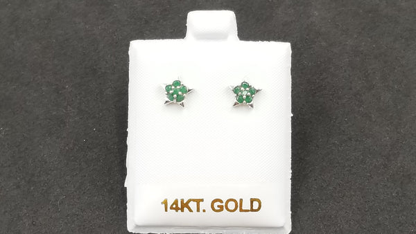 EMERALD 14 KT WHITE GOLD PUSH BACK STAR EARRINGS