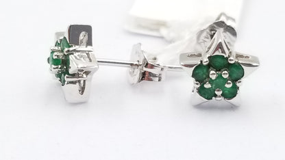 EMERALD 14 KT WHITE GOLD PUSH BACK STAR EARRINGS