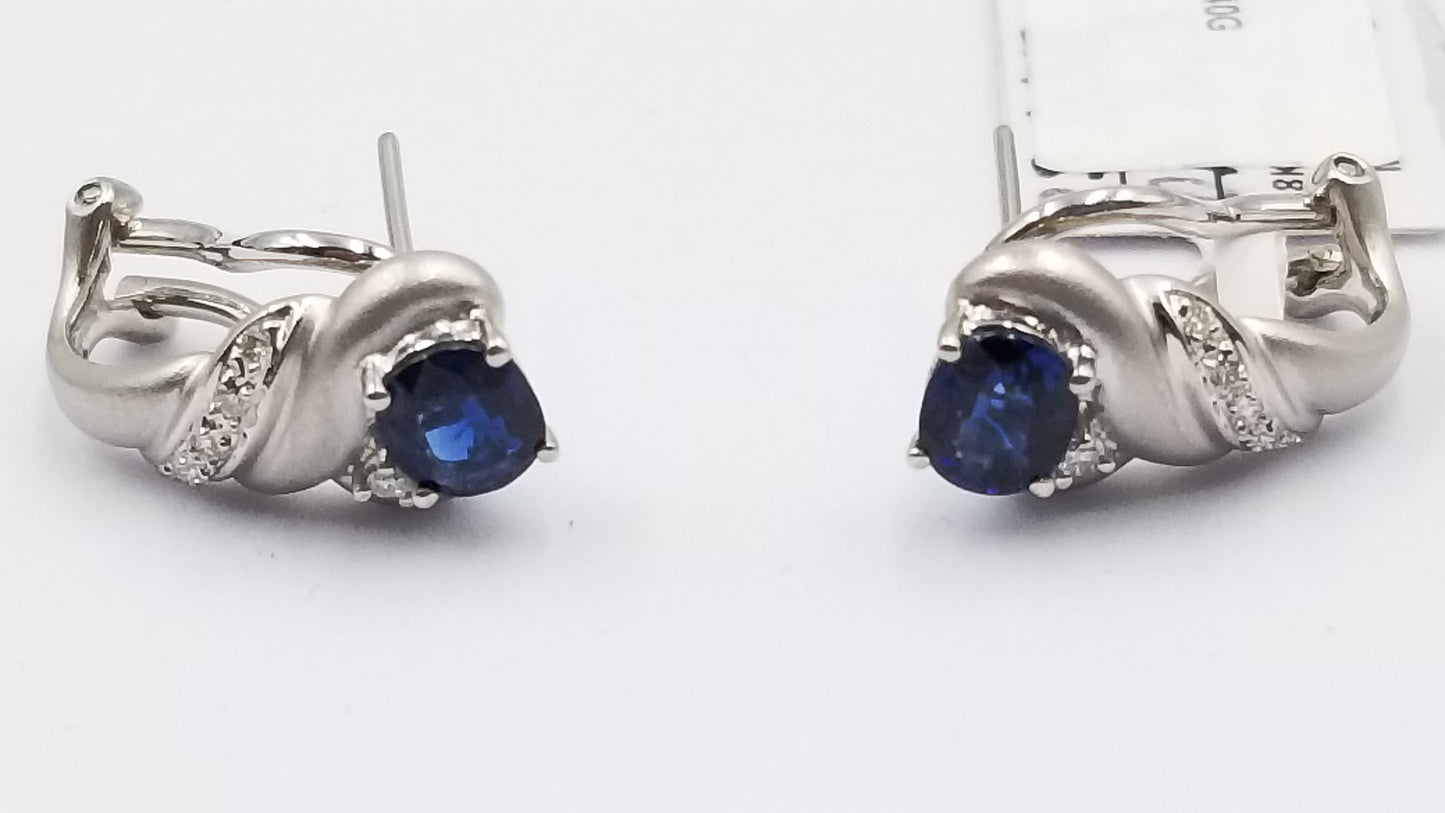 SAPPHIRES WITH DIAMONDS 18 KT WHITE GOLD OMEGA BACKS MATT FINISHED EARRINGS