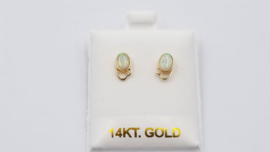 OPAL ( AUSTRALIAN ) OVAL BEZEL SET 14 KT YELLOW GOLD STUD EARRINGS
