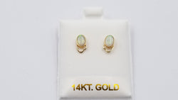 OPAL ( AUSTRALIAN ) OVAL BEZEL SET 14 KT YELLOW GOLD STUD EARRINGS