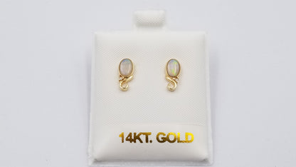 OPAL ( AUSTRALIAN ) OVAL BEZEL SETWITH DIAMOND 14 KT YELLOW GOLD STUD EARRINGS
