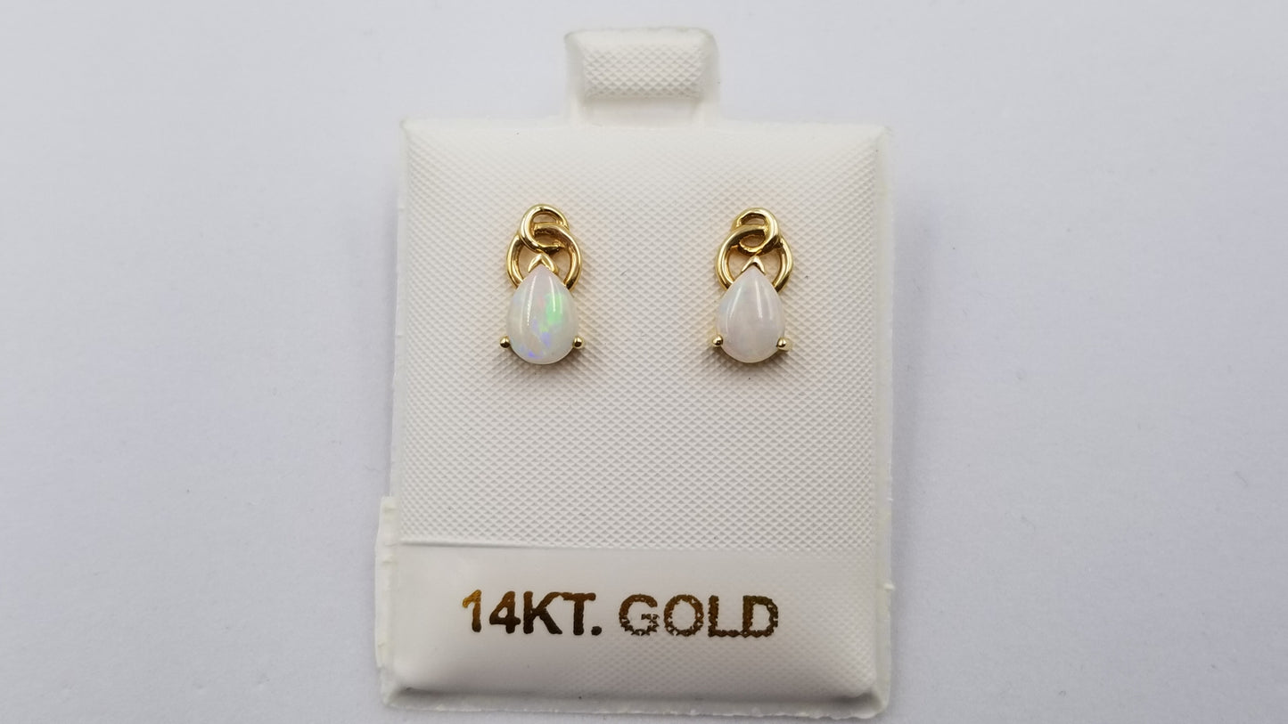 OPAL ( AUSTRALIAN ) PEAR SHAPE 14 KT YELLOW GOLD STUD EARRINGS
