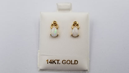 OPAL ( AUSTRALIAN ) PEAR SHAPE 14 KT YELLOW GOLD STUD EARRINGS
