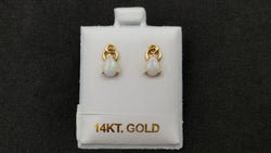 OPAL ( AUSTRALIAN ) PEAR SHAPE 14 KT YELLOW GOLD STUD EARRINGS