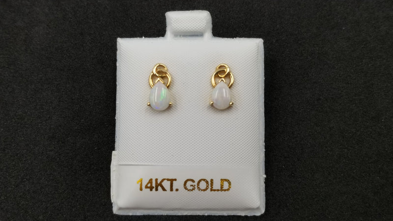 OPAL ( AUSTRALIAN ) PEAR SHAPE 14 KT YELLOW GOLD STUD EARRINGS