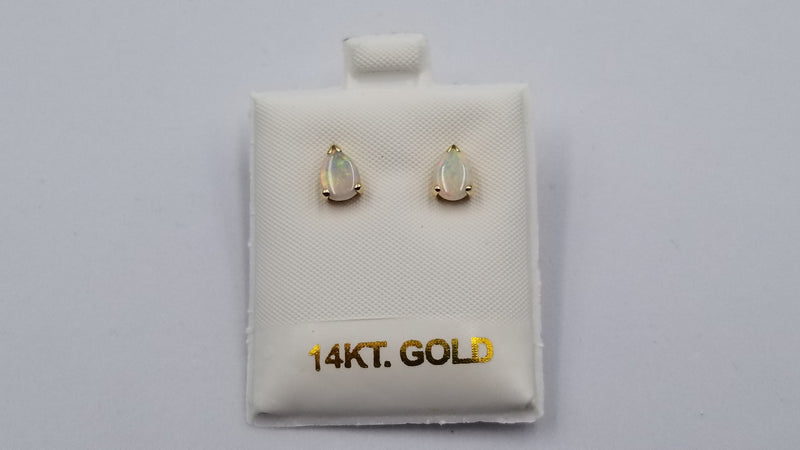 OPAL ( AUSTRALIAN ) PEAR SHAPE 14 KT YELLOW GOLD STUD EARRINGS