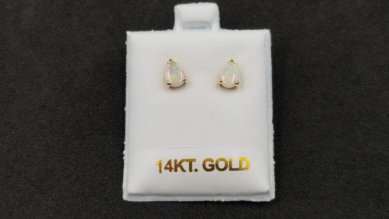 OPAL ( AUSTRALIAN ) PEAR SHAPE 14 KT YELLOW GOLD STUD EARRINGS