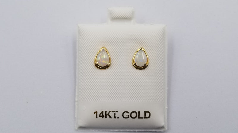 OPAL ( AUSTRALIAN ) PEAR SHAPE 14 KT YELLOW GOLD STUD EARRINGS