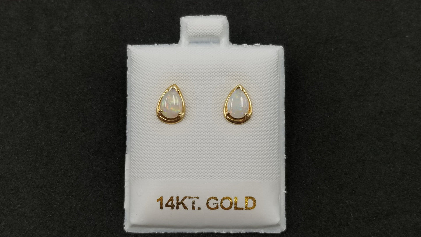OPAL ( AUSTRALIAN ) PEAR SHAPE 14 KT YELLOW GOLD STUD EARRINGS