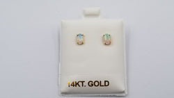 OPAL ( AUSTRALIAN ) OVAL SHAPE 14 KT YELLOW GOLD STUD EARRINGS