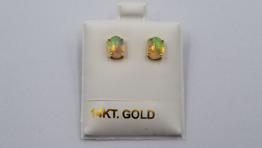 OPAL ( ETHOEPIAN )6X8 MM OVAL SHAPE 14 KT YELLOW GOLD STUD EARRINGS