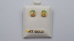 OPAL ( ETHOEPIAN )6X8 MM OVAL SHAPE 14 KT YELLOW GOLD STUD EARRINGS