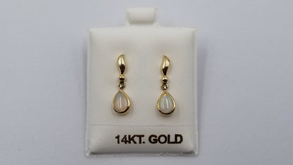 OPAL ( AUSTRALIA ) PEAR SHAPE BEZEL SET 14 KT YELLOW GOLD PUSH BACKS DANGLE EARRINGS