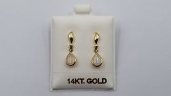 OPAL ( AUSTRALIA ) PEAR SHAPE BEZEL SET 14 KT YELLOW GOLD PUSH BACKS DANGLE EARRINGS