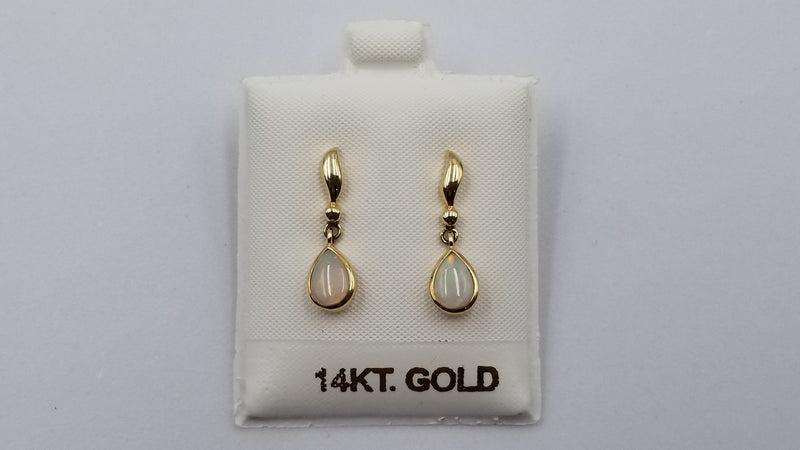 OPAL ( AUSTRALIA ) PEAR SHAPE BEZEL SET 14 KT YELLOW GOLD PUSH BACKS DANGLE EARRINGS