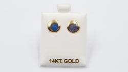 OPAL INLAY ( AUSTRALIA )ROUND 14 KT YELLOW GOLD STUD EARRINGS