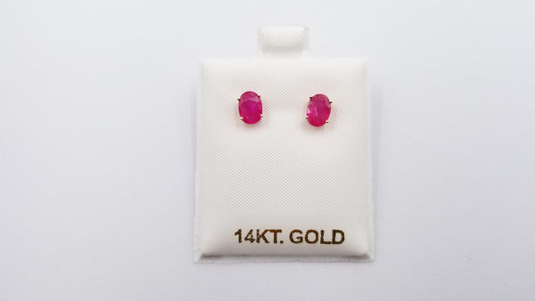 RUBY 5X7 MM OVAL 14 KT YELLOW GOLD STUD EARRINGS