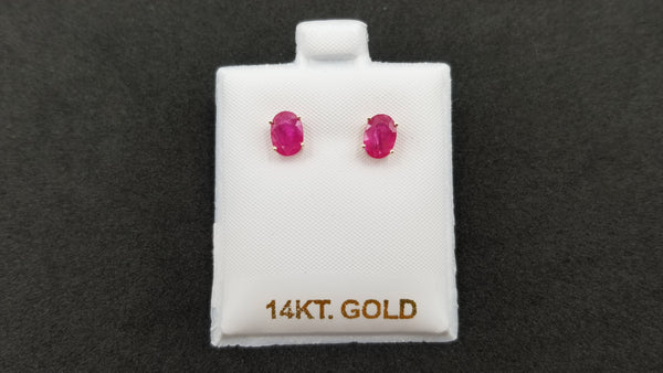 RUBY 5X7 MM OVAL 14 KT YELLOW GOLD STUD EARRINGS