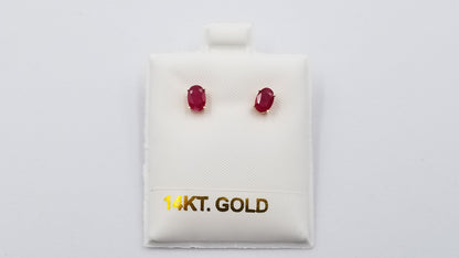 RUBY 4X6 MM OVAL 14 KT YELLOW GOLD STUD EARRINGS
