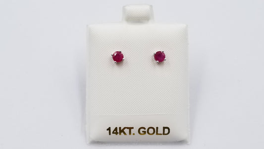 RUBY 4MM ROUND 14 KT WHITE GOLD STUD EARRINGS